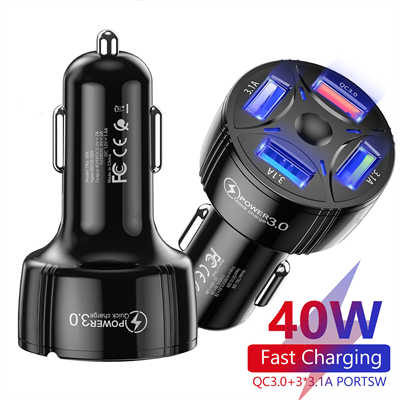 Mobile phone charger exporters car charger QC 3.0 40W fast charging 4 port